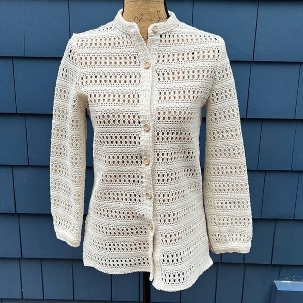 🤍🤍🤍Vintage Schrader Sport 10 medium cream knit cardigan top shirt sweater